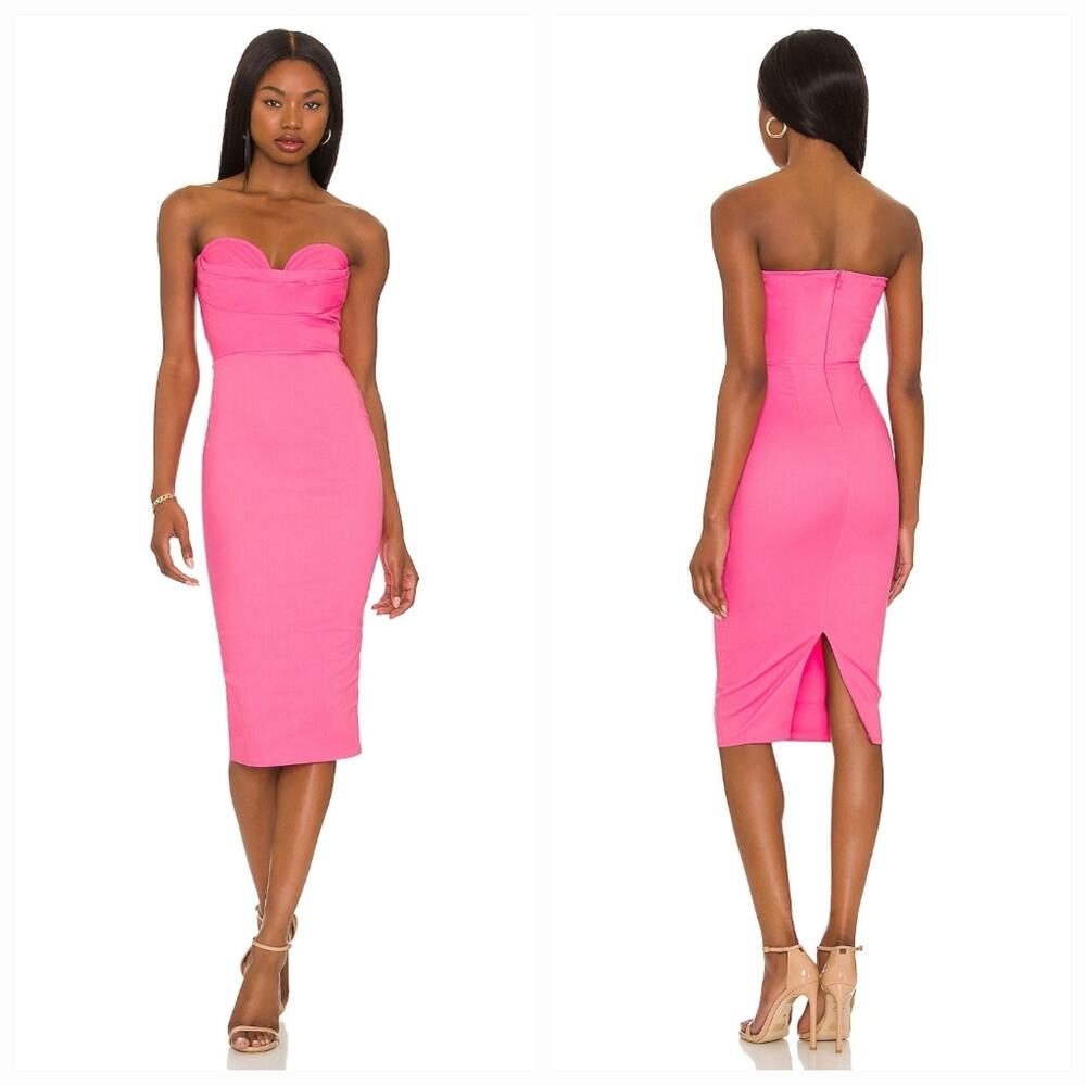MORE TO COME Sophia Strapless Midi Dress in Pink XS